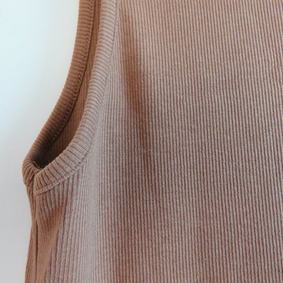 ZARA Ribbed Turtleneck Sleeveless Bodycon Midi Dress in Camel Tan Minimalist M - Picture 6 of 14